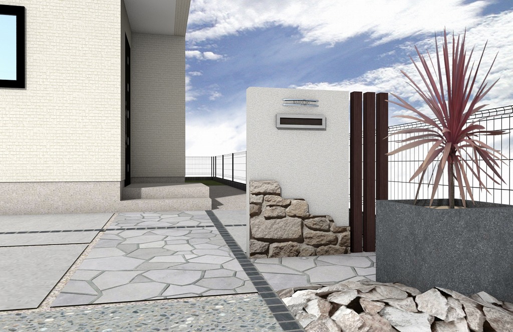 天然石を使用した門壁とアプローチ｜浜松市の外構・エクステリア専門店 まろうど