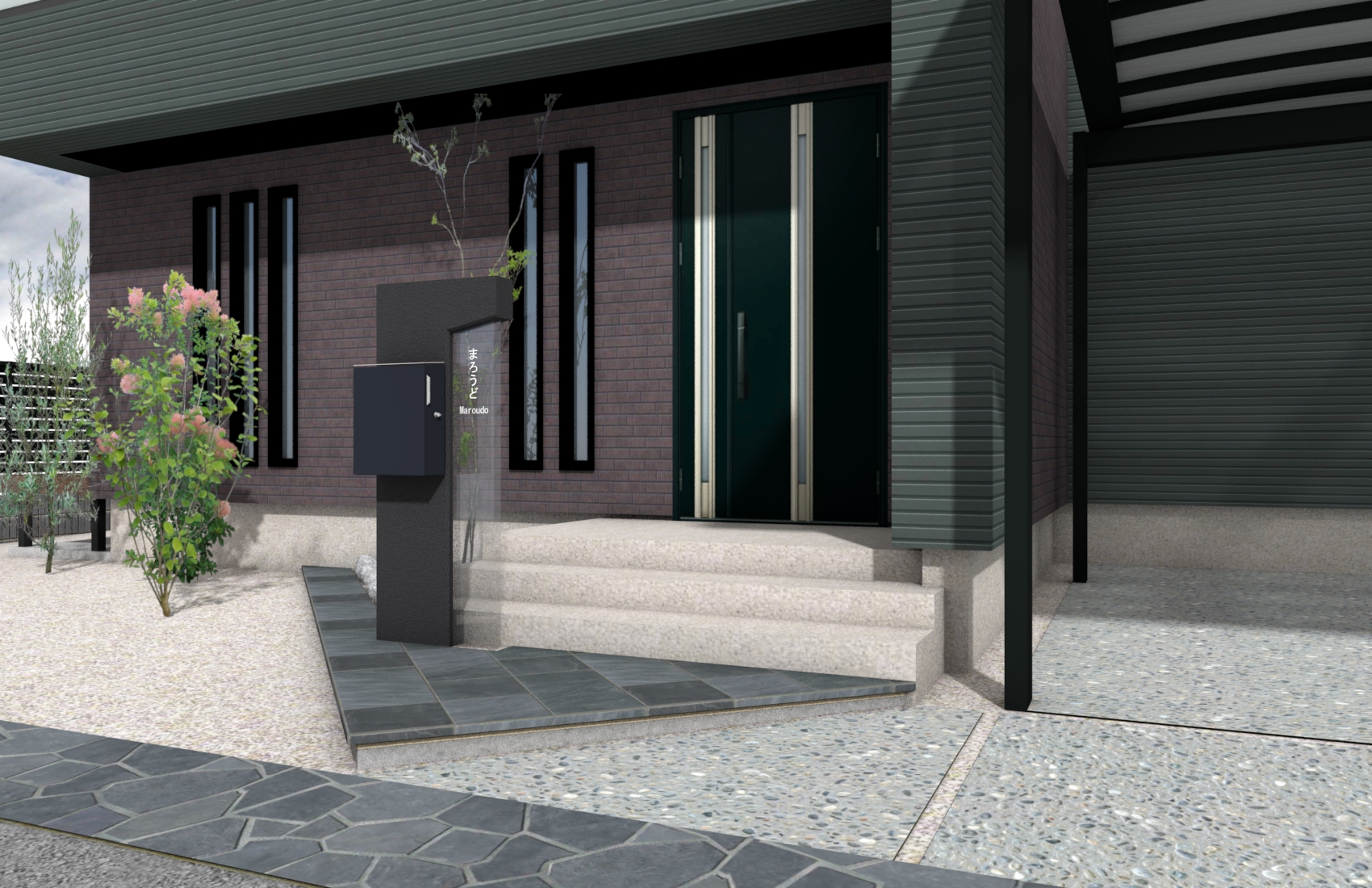 ガラスが組み込まれたオリジナル門柱｜浜松市の外構・エクステリア専門店 まろうど