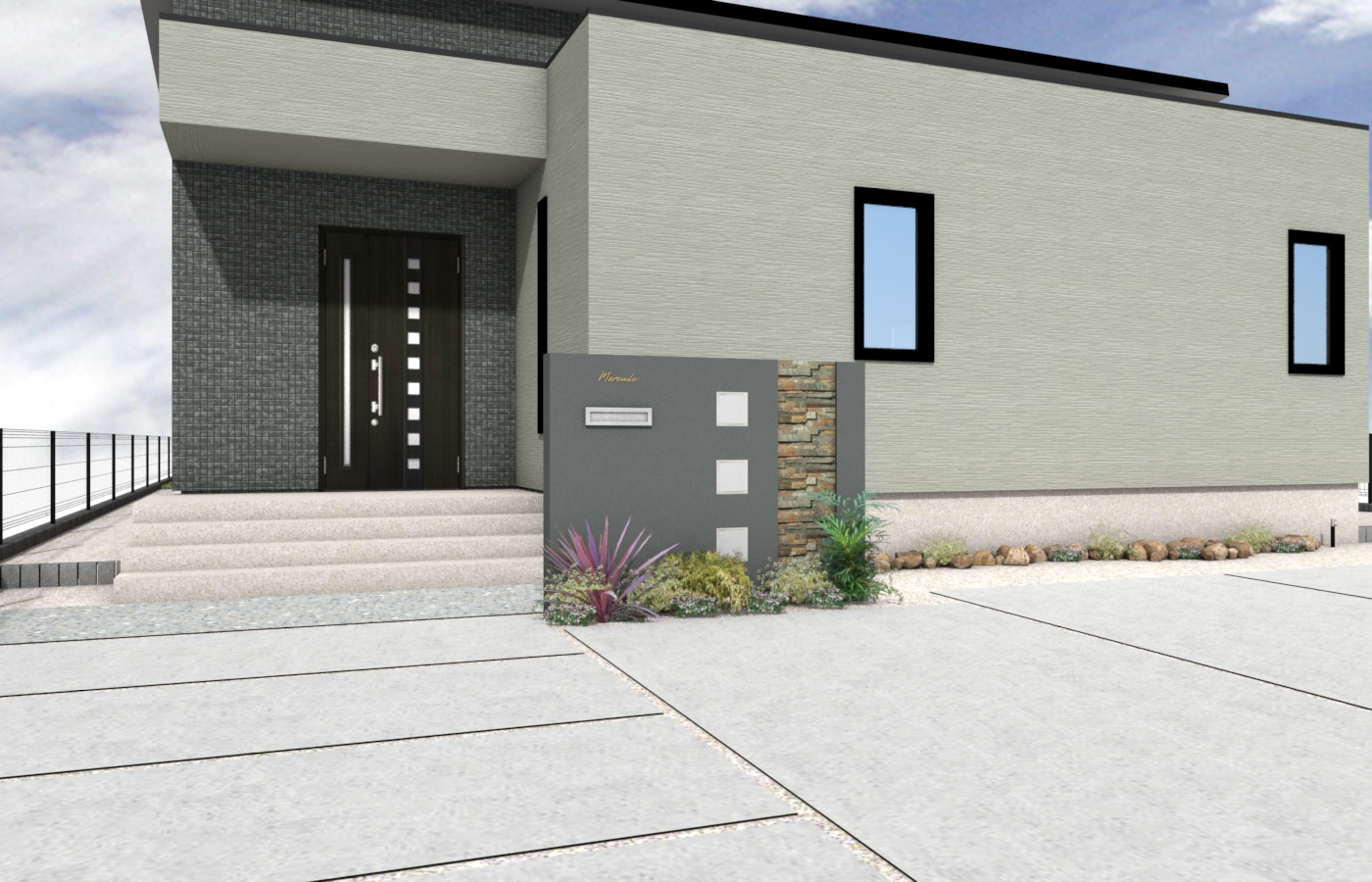 ガラスブロックと天然石「パイルストーン」で飾るおしゃれな門壁｜浜松市の外構・エクステリア専門店 まろうど